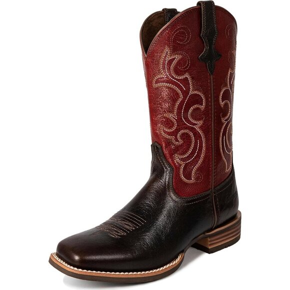 Shoes - Women Square Toe Western Boots Wide Calf Cowgirl Boots Pull On Embroidered Red